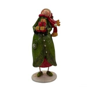 Trend Design Nisse Christmas Girl Figurine Green Coat Folk Art Nordic Holiday